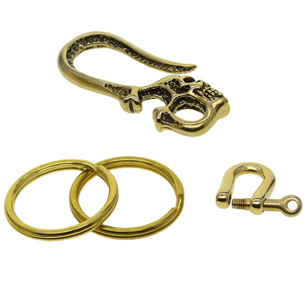 Skull Brass Hook Keychain Ring Holder Necklace Biker O-ring Accessory for Motorcycle Wallets