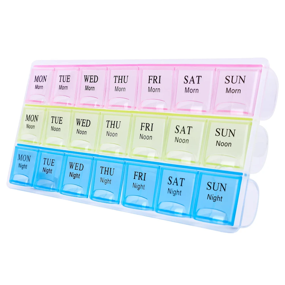 New Hot Portable Travel Pill Box Cases Organizer 7 Days 21 Grids 3 Times One Day with Large Compartments for Vitamins Medicine