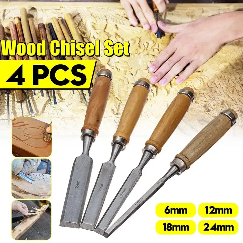 

4Pcs/Set Wood Sculpture Flat Chisel DIY Woodworking Hand Tool Wood Carving Hand Chisel Tool Set