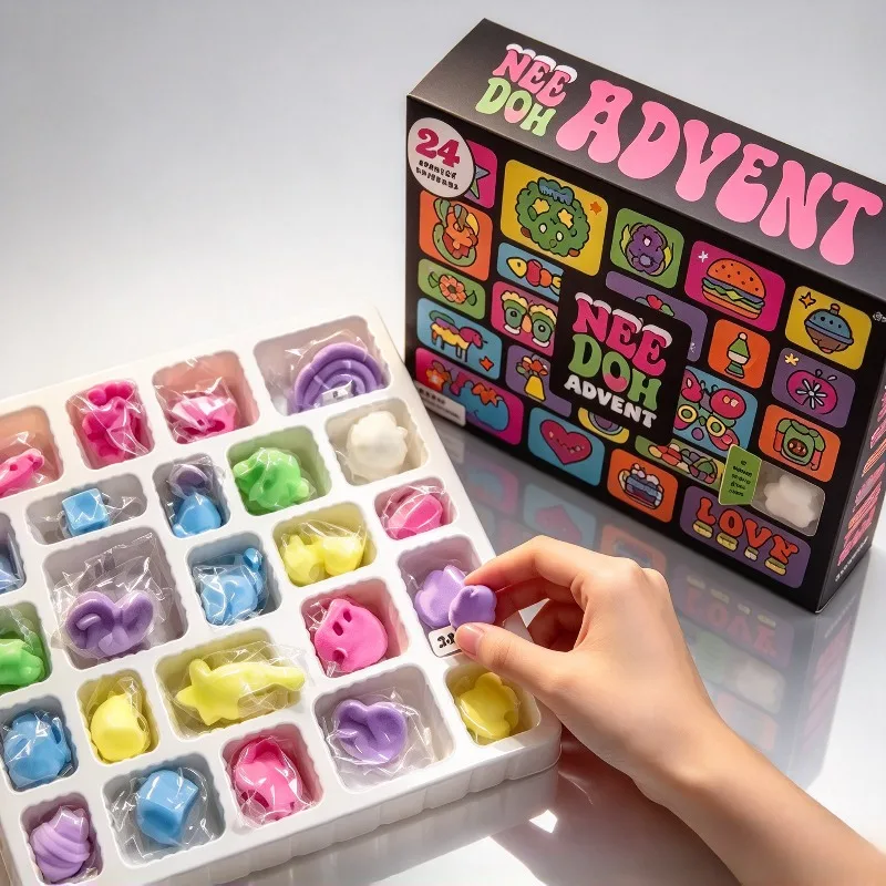 2026 NeeDoh Advent Calendar 24 Day Christmas Countdown Surprise Box Soft Squishy Fidget Dolls Stress Relief Sensory Toys