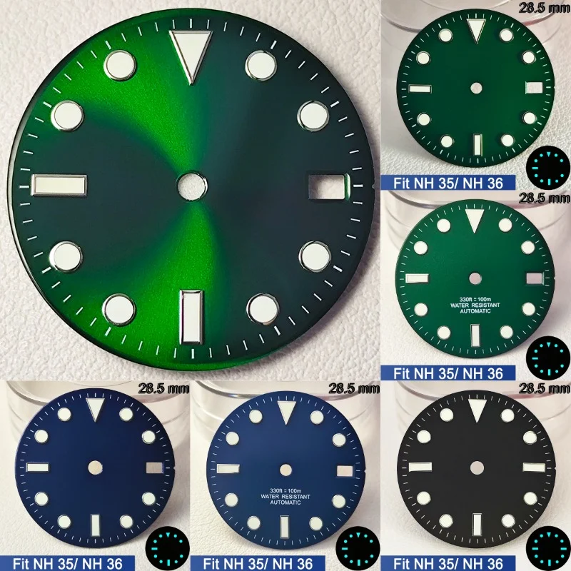 28.5mm Dials Suitable for NH35 NH36 Blue Luminous Watch Hands Dial Calendar Watch Accessory Part Wristwatch Modification Parts