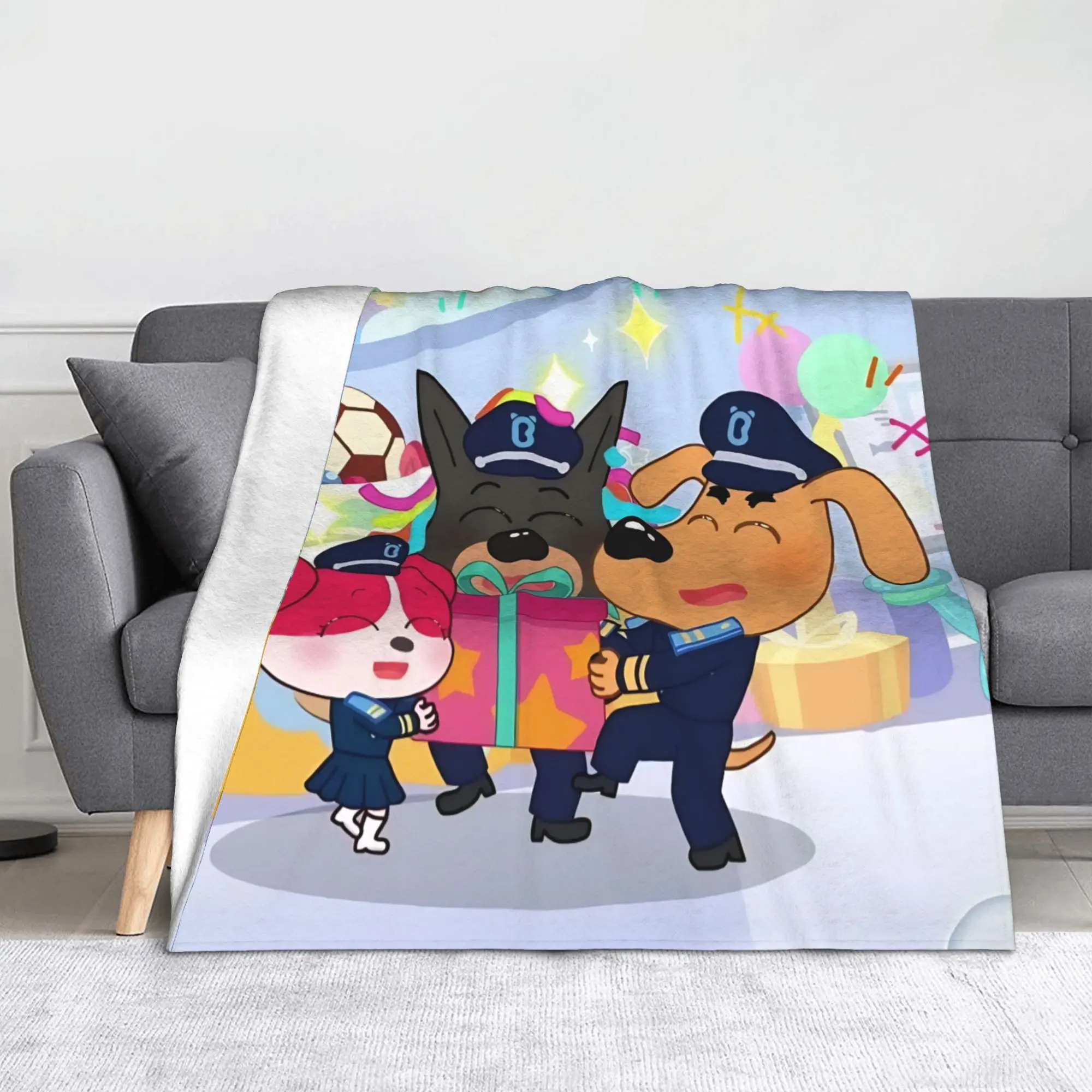 Sheriff Labrador Dog Flannel Blanket Cartoon Vintage Throw Blanket for Home 200x150cm Quilt