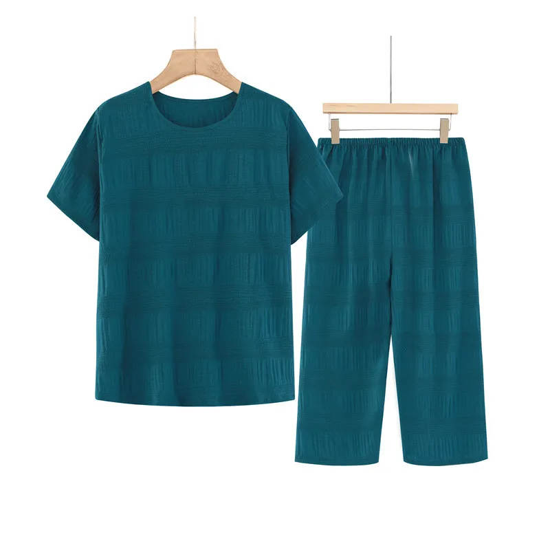 Conjunto de pijama fino de duas peças feminino, roupa doméstica de cor sólida, roupa exterior, presente da mãe, verão