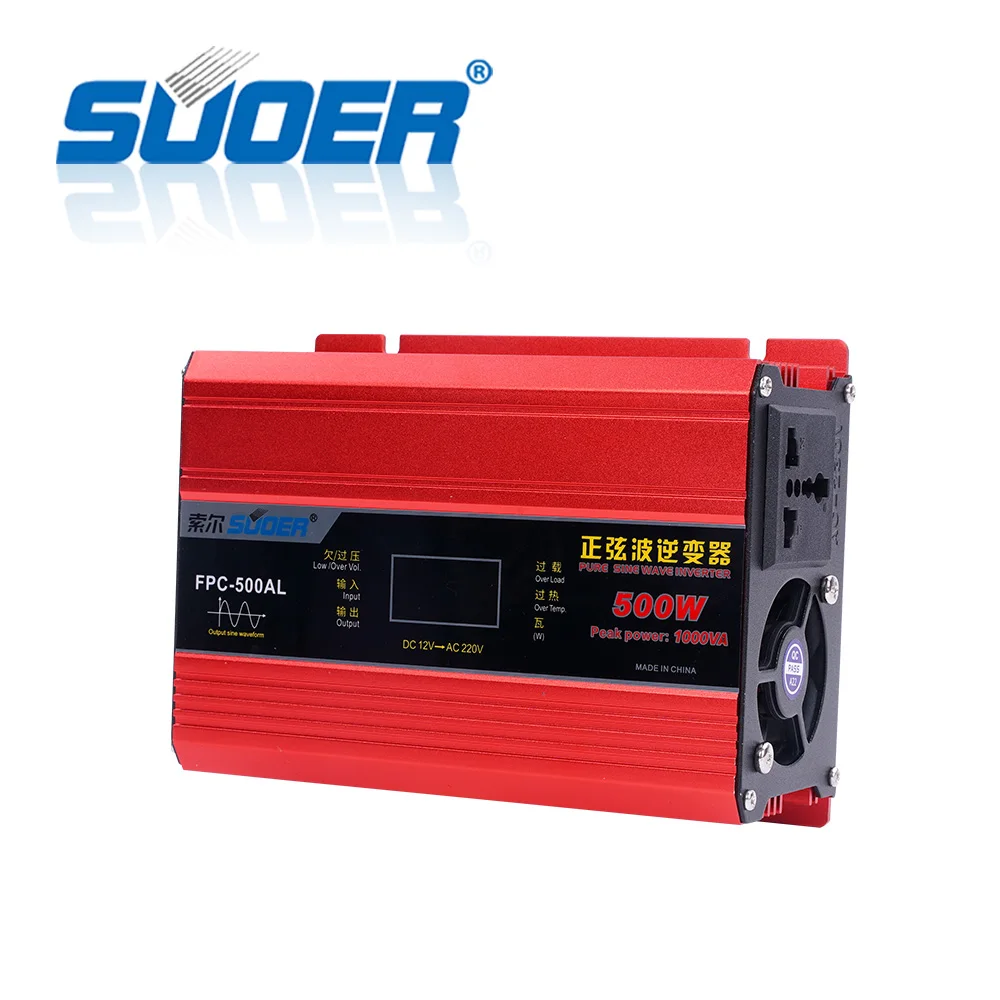 Suoer 【 Pure Sine Wave Inverter 】Pure Sine Wave Solar DC AC 12V 220V 500W Off Grid Inverter (FPC-500AL)