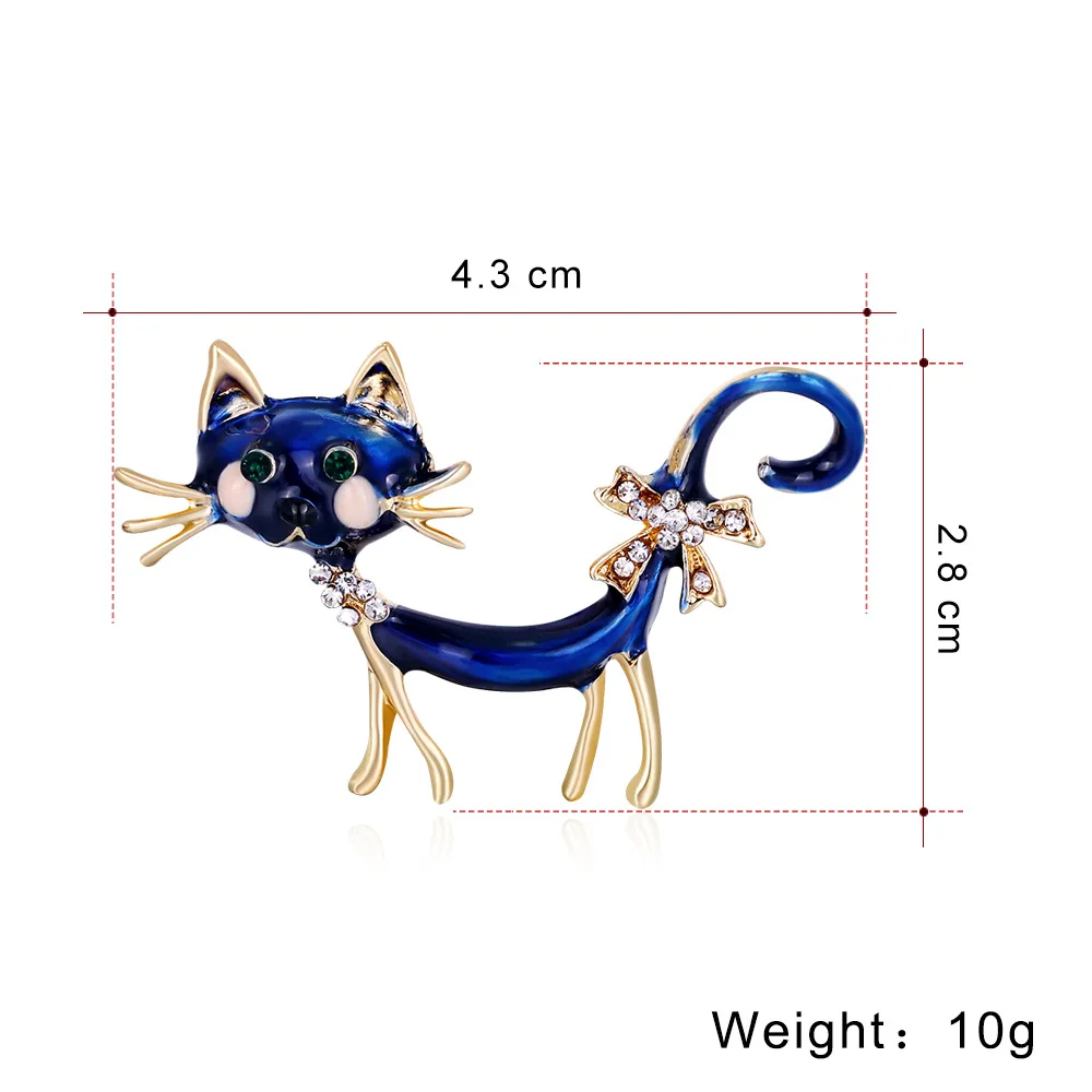New cat personalized brooch, blue oil-dripping rhinestone cute animal pin, suit and apparel accessories corsage.