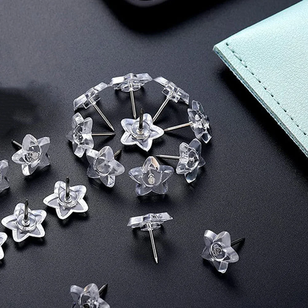 50Pcs Star Shape Clear Push Pins Decorative Thumb Tacks for Cork Board Wall Hanging Photo Maps Notes Office Tools