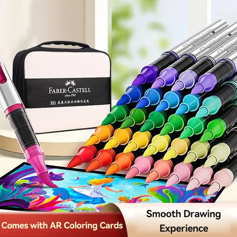 Marqueurs de peinture acrylique haute couvrance Faber Castell, 120/24 couleurs, pointe pinceau liquide directe, ensemble de stylos de peinture acrylique avec sac en toile