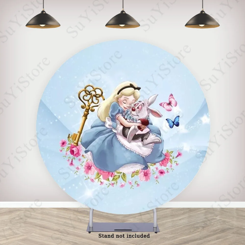 Alice in Wonderland Round Backdrop Cover For Girls Happy Birthday  Custom Circle Photography Background Photo Studio