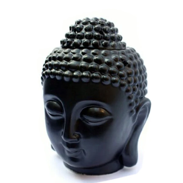 

Buddha Head Ceramic Aromatherapy Furnace Black Handmade Essential Oil Burner for Yoga Meditation Living Room Decor