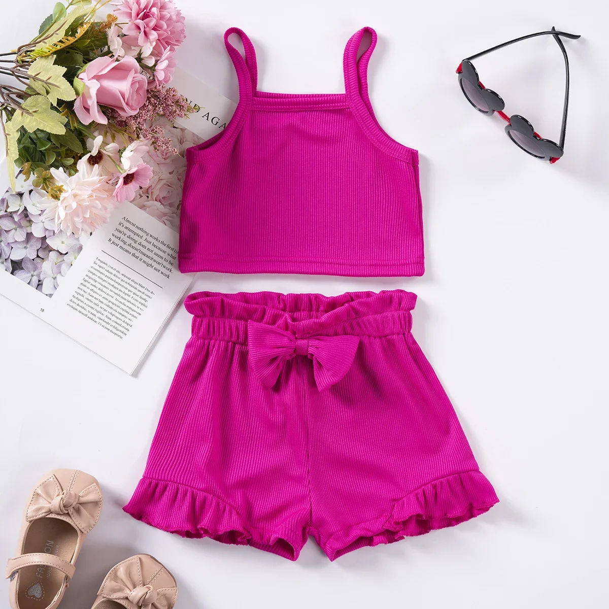 Summer Baby Girl Fashion Set Solid Color Suspenders Shorts Two-piece Girls Comfortable Soft Set  Toddler Girl Clothes