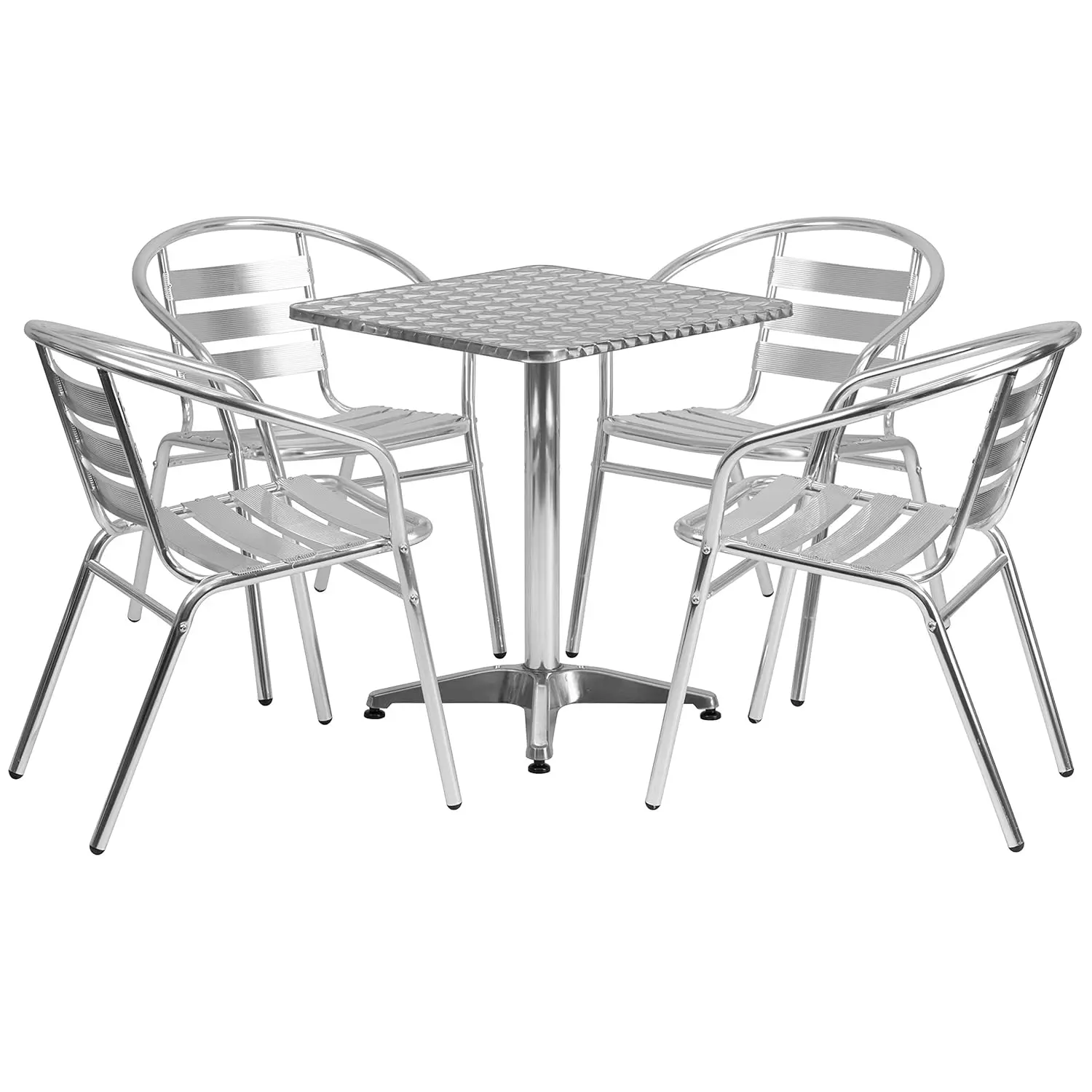 

23.5'' Square Aluminum Indoor-Outdoor Table Set with 4 Slat Back Chairs, Customized