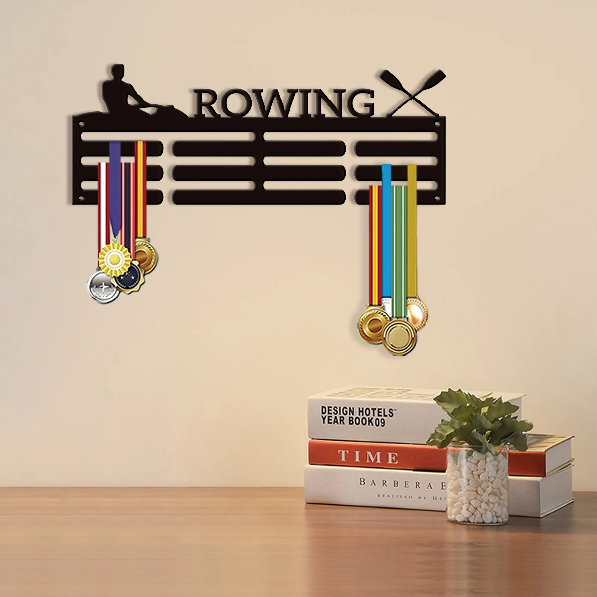 Modern minimalist customization Rowing athlete Wall mounted medal rack can hold 60 medals, metal trophy storage hooks The perfe