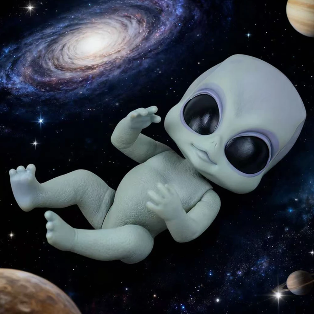 Muñecas Reborn de 14 pulgadas, muñeca alienígena realista, cuerpo completo, vinilo duro plateado, juguetes artísticos coleccionables hechos a mano, regalos