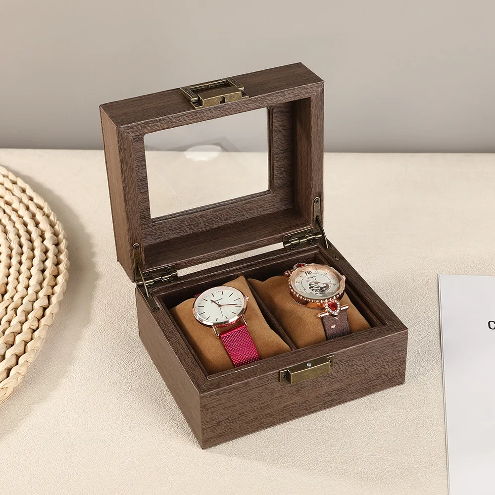 레트로 신상 갈색 나무결 가죽 시계 디스플레이 박스 방진 방습 친환경 PU 가죽 박스