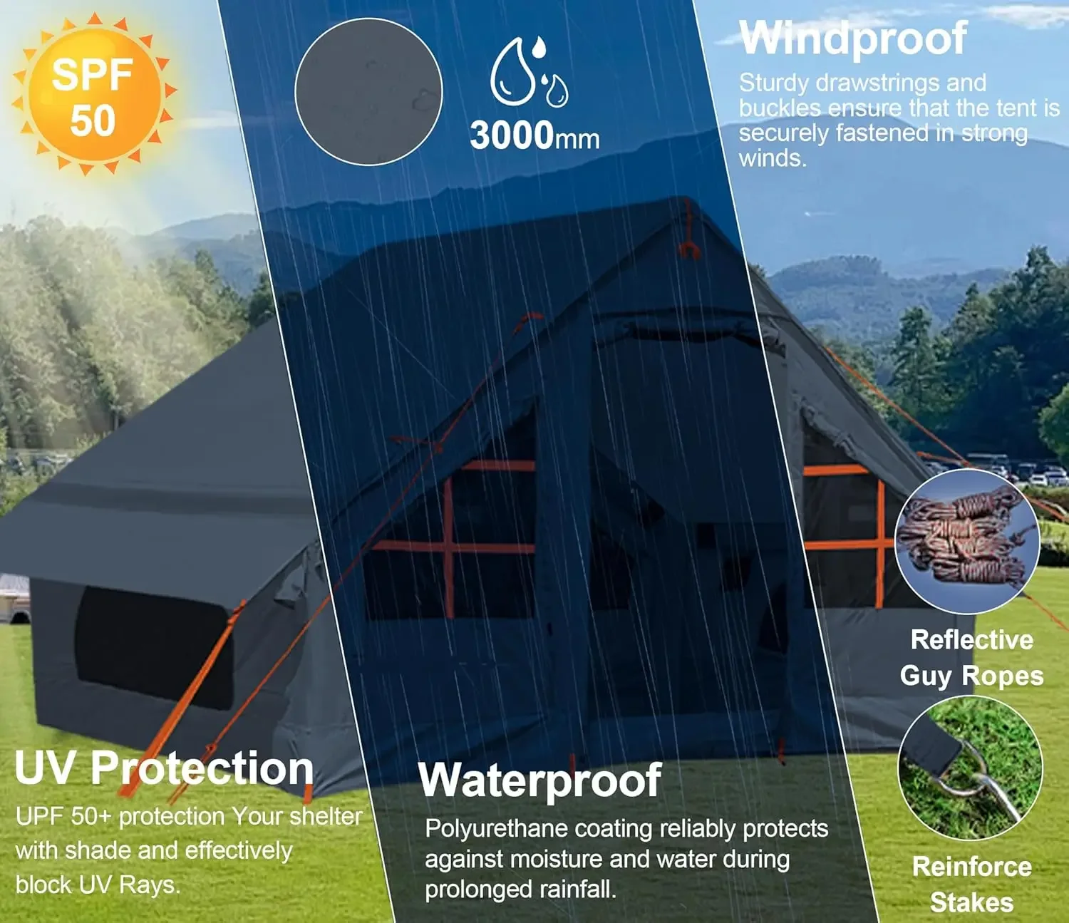 Inflatable Tents for Camping with Stove Jack, 2/4/6/8 Person Easy Setup Blow Up Tents for 4 Seasons