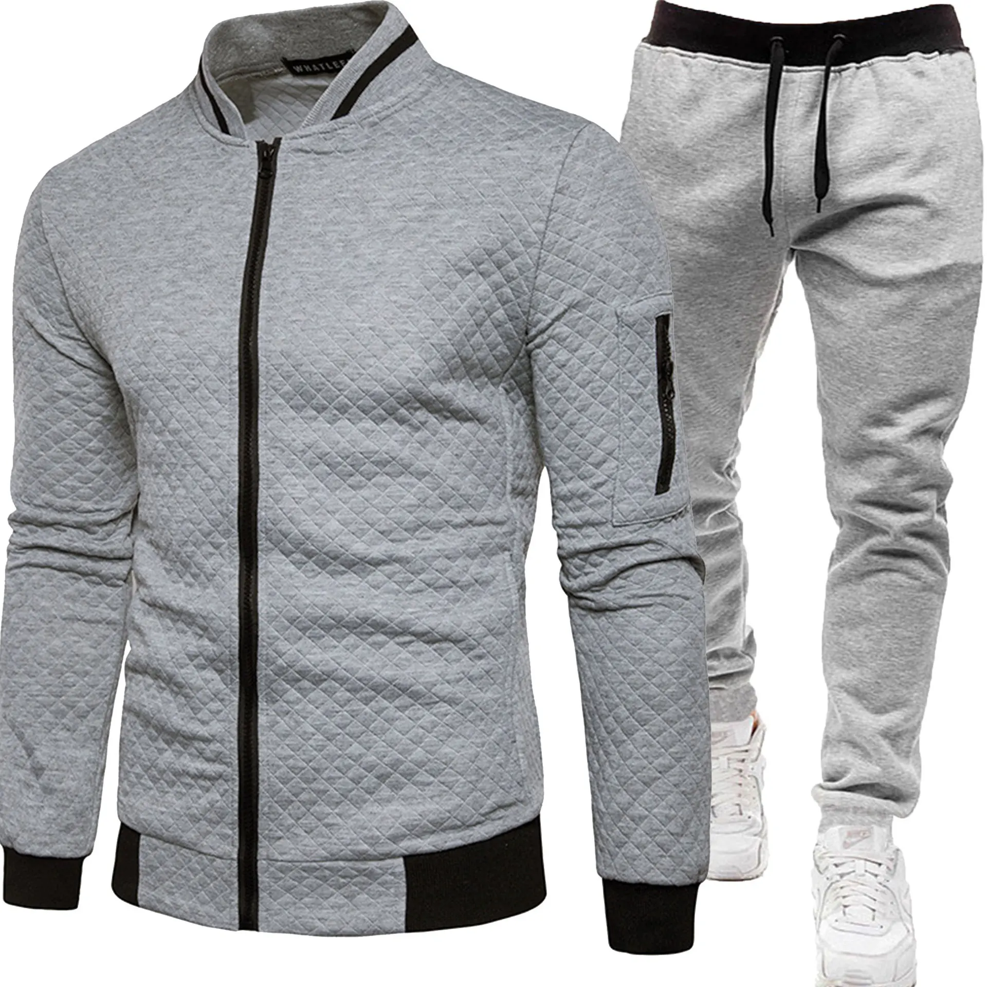 Herren Gesteppte Bomberjacke Trainingsanzug Herbst Winter Reißverschluss-Cardigan Sweatshirt Jogginghose Zweiteiliges Casual Sportbekleidungs-Set – Detail 9