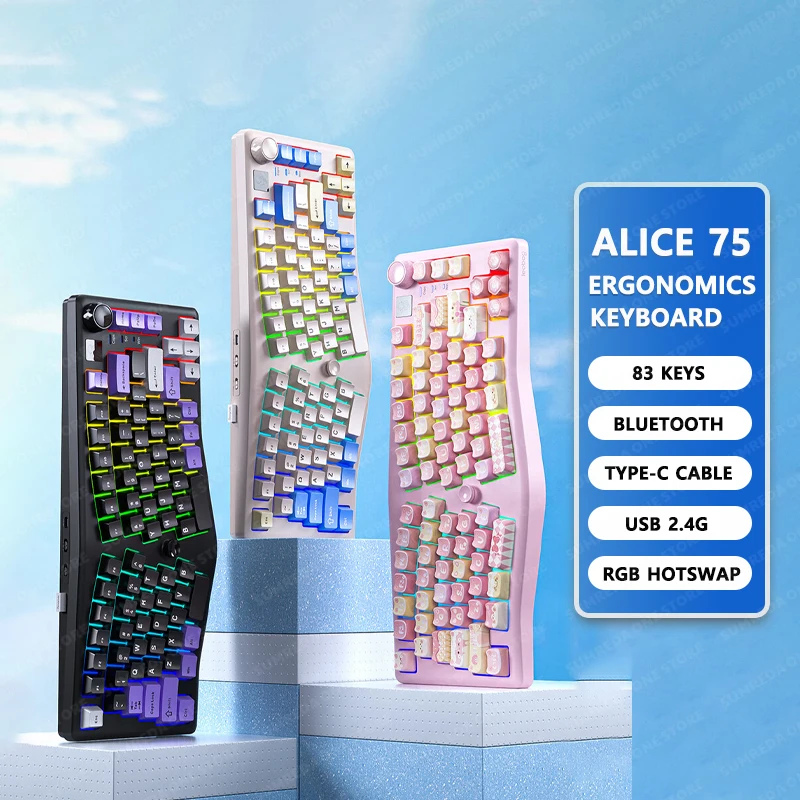 

Leobog Alice A75 Mechanical Keyboard Customized Tri-Mode Wireless RGB Hot Swap Mechanical Keyboard with Knob Gamer Keyboard PC