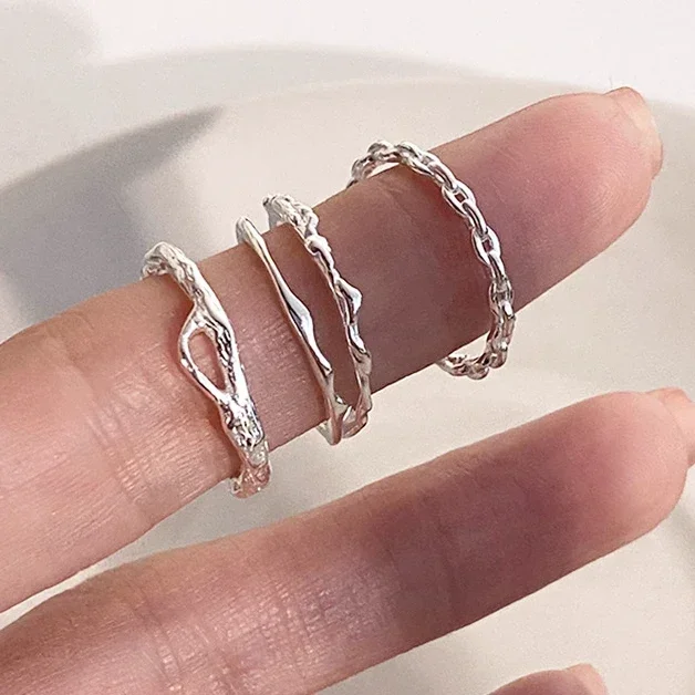 

PONYKISS 925 Sterling Silver Geometric Irregularity Opening Ring Adjustable for Women Trendy Minimalist Fine Jewelry Gift