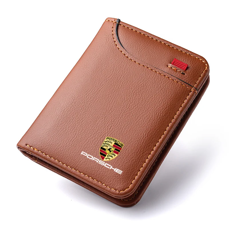 Portefeuille en cuir souple avec emblème de voiture, mini porte-cartes de crédit, petit porte-monnaie portable pour Porsche 911, broderie enne 918, Pajun 718, Panamera Macan