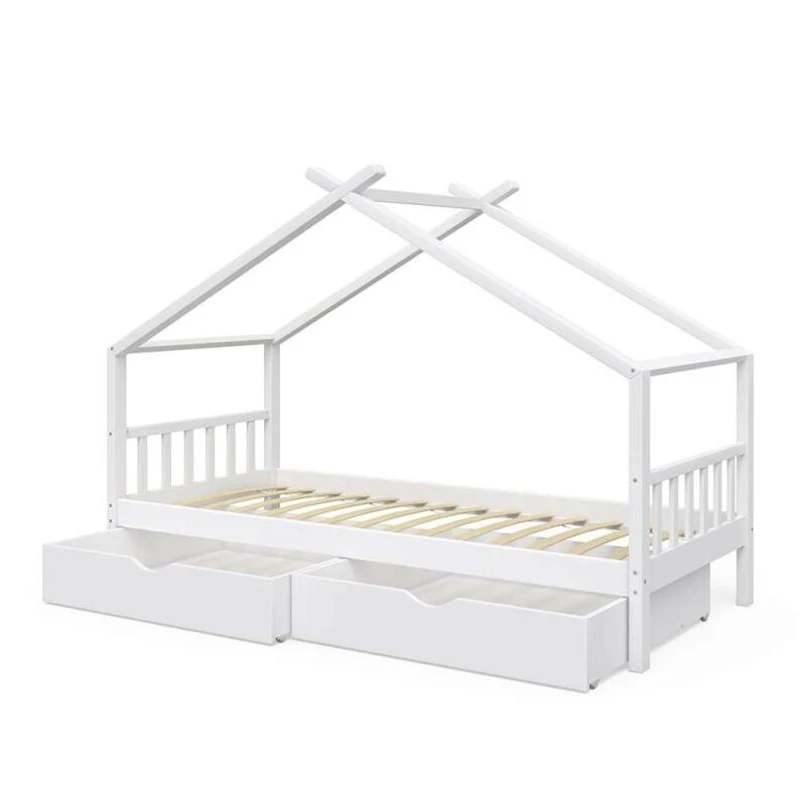 Kids Wooden House Bed Frame White Play House Bed Frame Montessori Bed for Girls