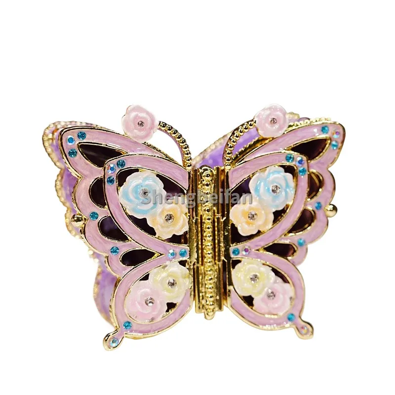 Metal Craft Enamel Butterfly Jewelry Box Counter Decoration Bithday Gift Trinket Box For Home Decoration