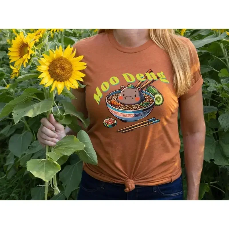 Moo Deng Ramen T Shirt Funny Bowl Noodle Lover Graphic Tee Cute Gift For Pygmy Hippo Teeshirt