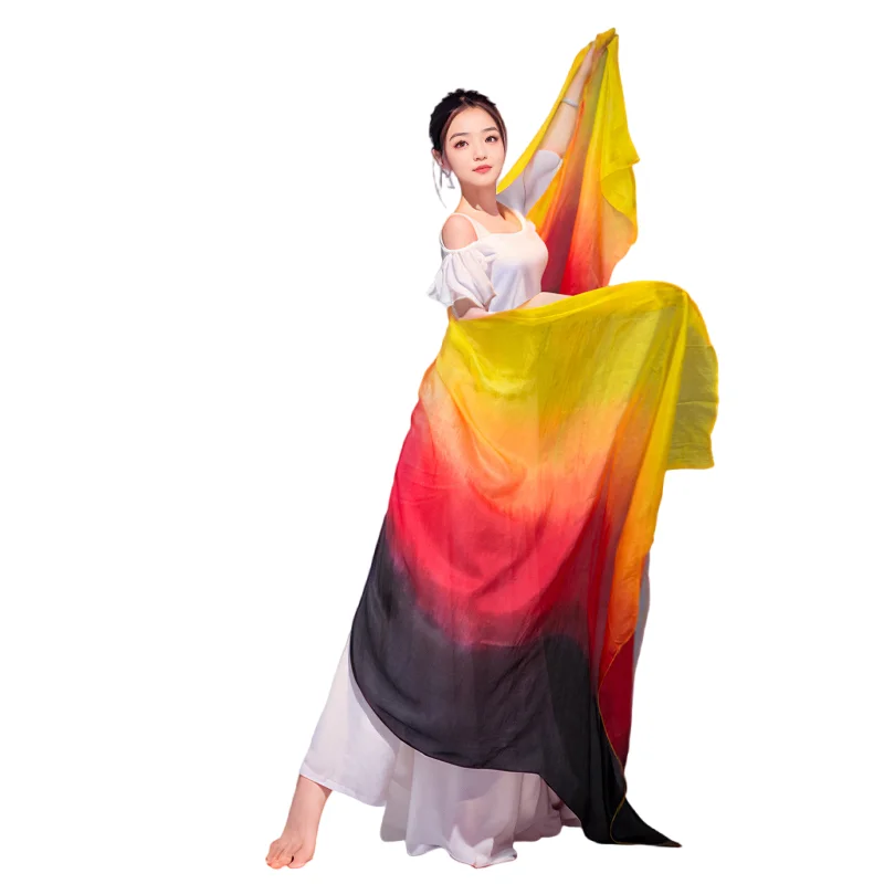 Women Bellydance Silk Veils Gradient Colorful Props Hand Throw Scarf Oriental Dance Performance Costume Accessory Competition