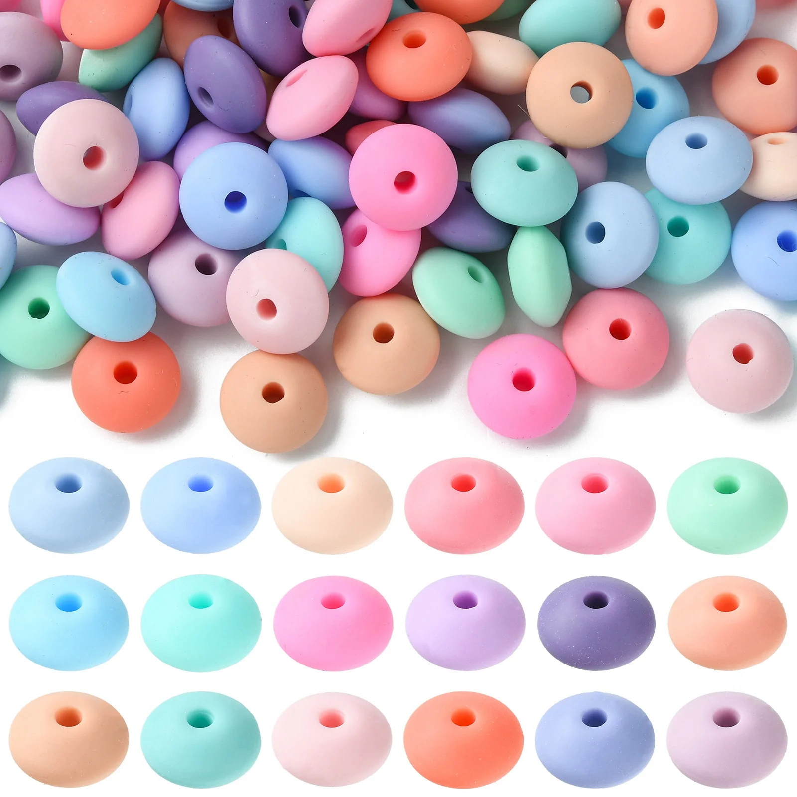 PandaHall 100Pcs Random Colors 12mm Silicone Abacus Beads Lentil Rondelle Loose Spacer Beads for Bracelet Necklace DIY Making