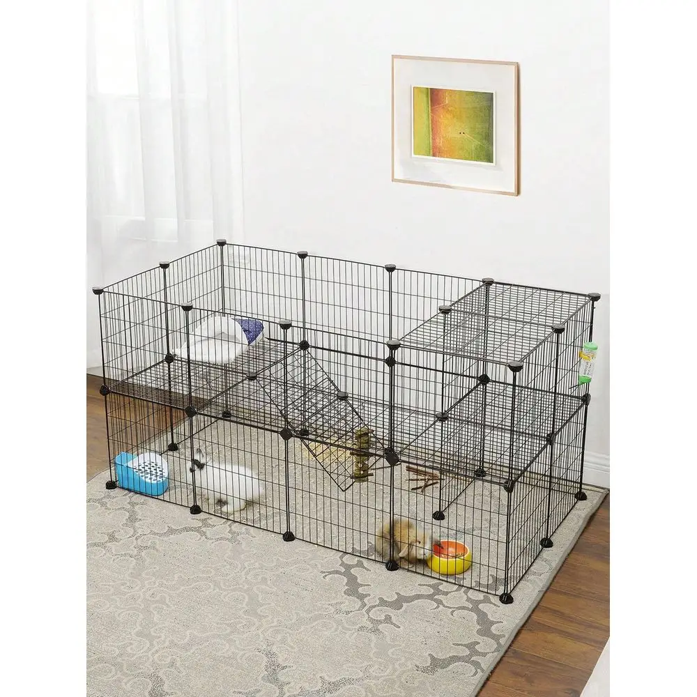 

Pet Playpen, Small Animal Playpen, TwoStory Pet Premium Villa With Ramp, DIY Metal Wire Fence For Ferret, Rabbits, Pet Rat, Pup