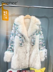 Heavy Industry Design Sequins Versatile Mid Length Coat Winter 2024 New Warm Long-sleeved Integrated Faux Fur Coat Women