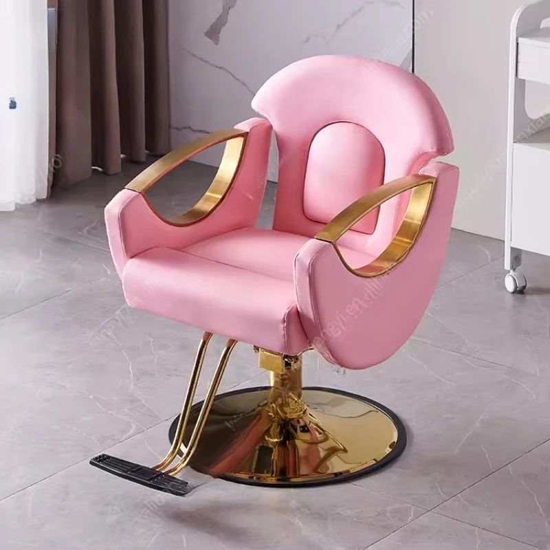 Classic Pink Gold Barber Chair Reclining Hair Styling barber Chair