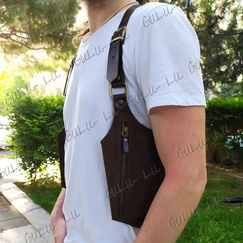 Sac à main en cuir Steampunk médiéval pour homme, étui de téléphone vintage, portefeuille à double poche, sac à main de costume Viking 7.5, festival