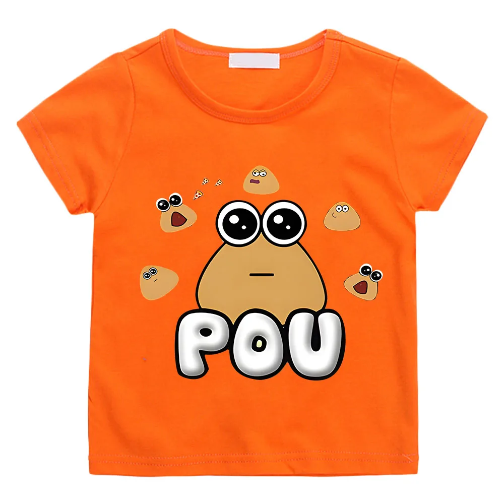 POU Cute Print Anime T-shirts Kids Cartoon Manga Tshirt Kawaii Comic 100% Cotton Short Sleeve Boys/Girl T Shirt Teens Футболки