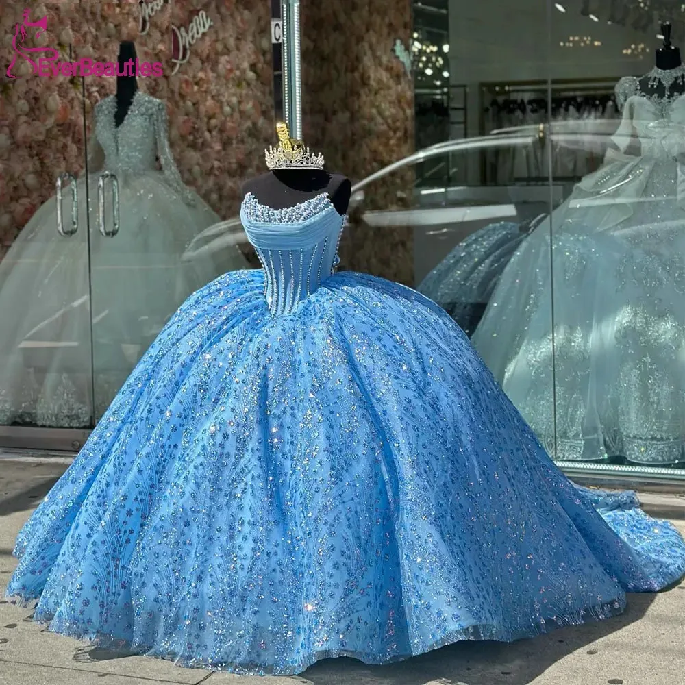 Vestido De Quinceañera con escote corazón para mujer, vestido De baile De graduación, vestido De fiesta De tul brillante, Vestidos dulces De 15