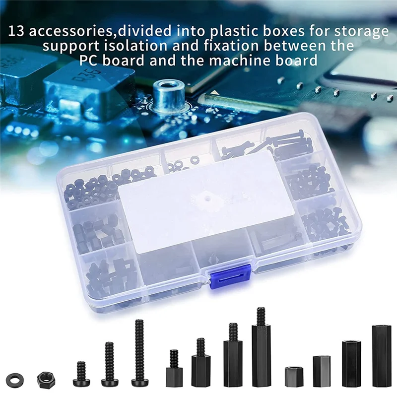 Aa51 260 peças m3 macho fêmea nylon encanta espaçador parafusos porcas, espaçador de pilar com rosca sextavada de nylon-preto fácil de usar