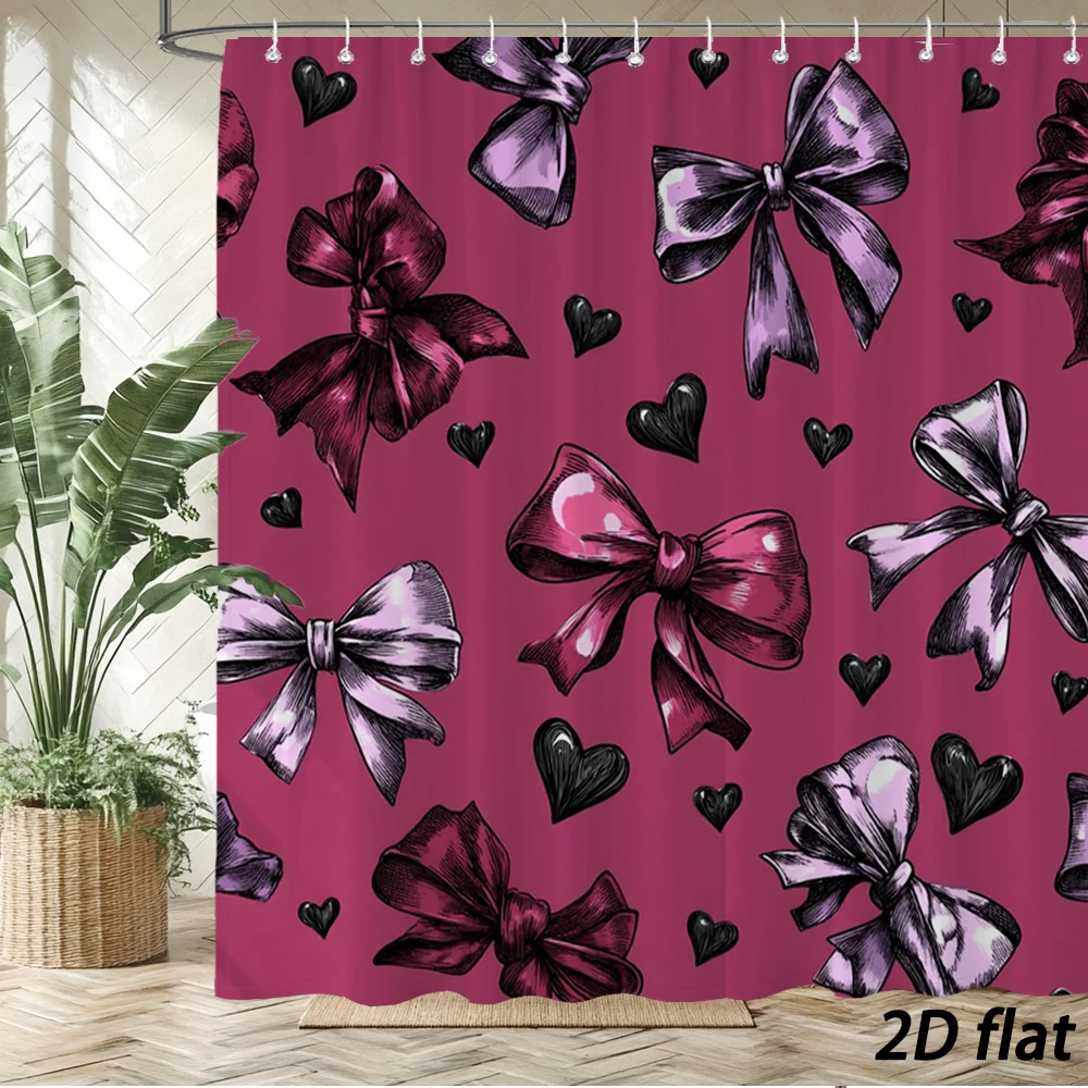 Retro Sketch Style Cute Bows and Small Black Hearts Pattern Bath curtain Cozy Plush Bedspread Portable  Bedroom