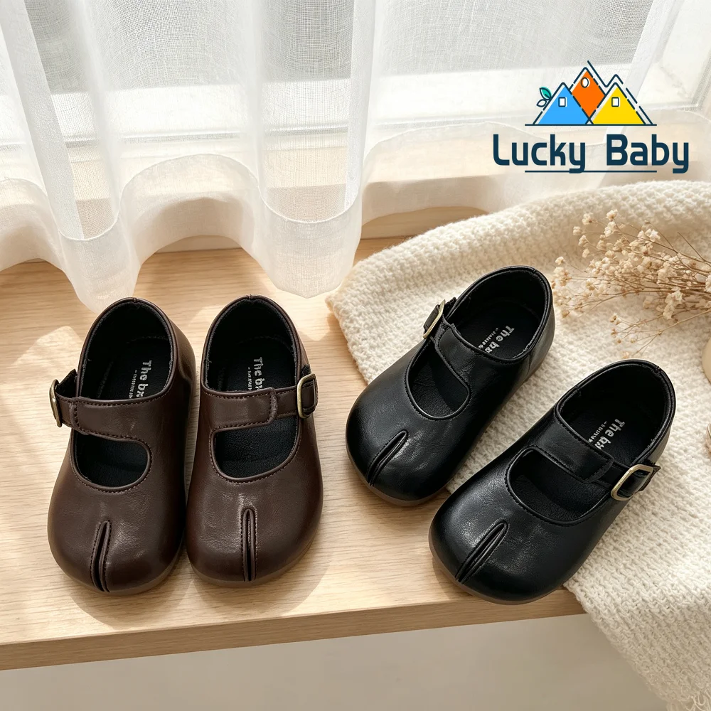 New Children Leather Shoes for Girls Shoes Kids Soft Bottom Anti-skid Outside Walking Shoes Split Toe Prom Party Footwear H03092