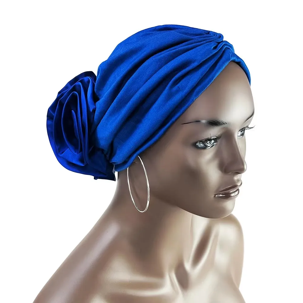 Neue Mode Satin Blumen Turban Hijab Hüte Afrikanische Kopf Wraps Elastische Muslimischen Hüte Atmungsaktive Chemo Kappe Für Frauen Mädchen – Detail 15