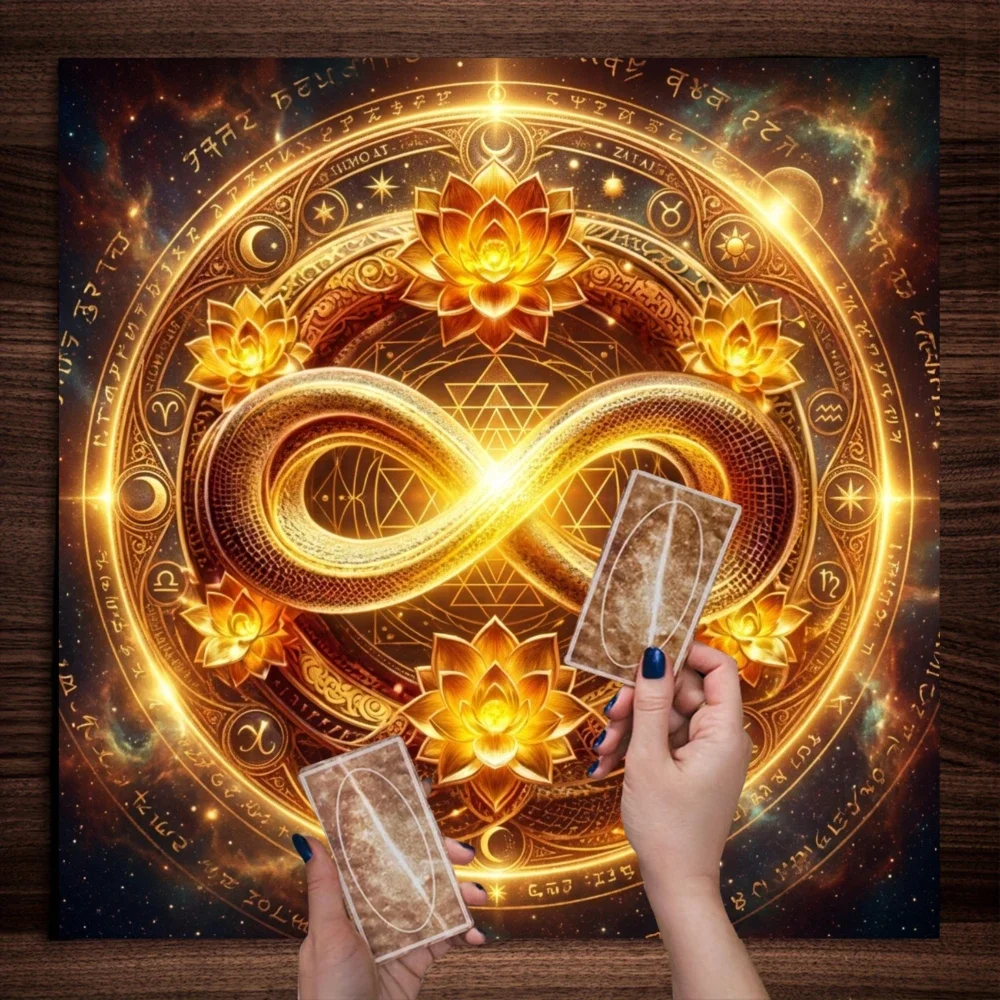 Tarot Cloth Astrology Tarot Cloth Neutral 1Pc Crystal Energy Style Party Tablecloth, Gold Infinity Symbol Tablecloth, Gold,