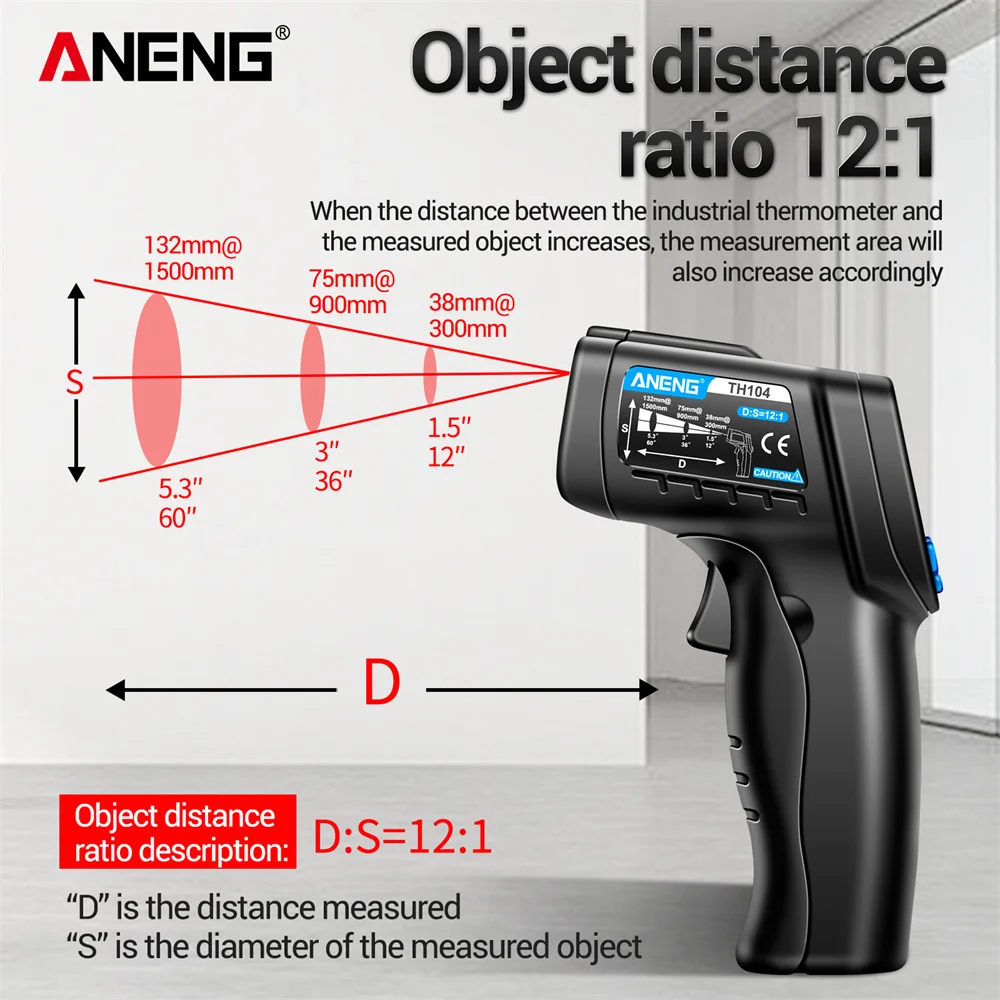 ANENG TH104 Termometr na podczerwień Laserowy miernik temperatury -50 ~ 550 ℃ Bezdotykowy pistolet do pomiaru temperatury z odwróconym