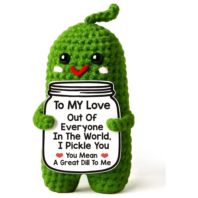 Positive Crochet Pickle Plush Dolls Desktop Ornament Funny Emotional Support Handmade Knitted Doll Home Decor Valentine's Gifts