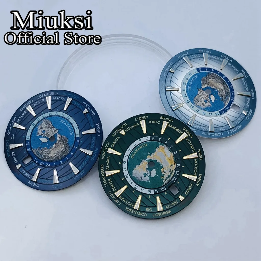 Miuksi 33.5mm sterile watch dial luminous dial 6 o'clock calendar fit NH35 movement