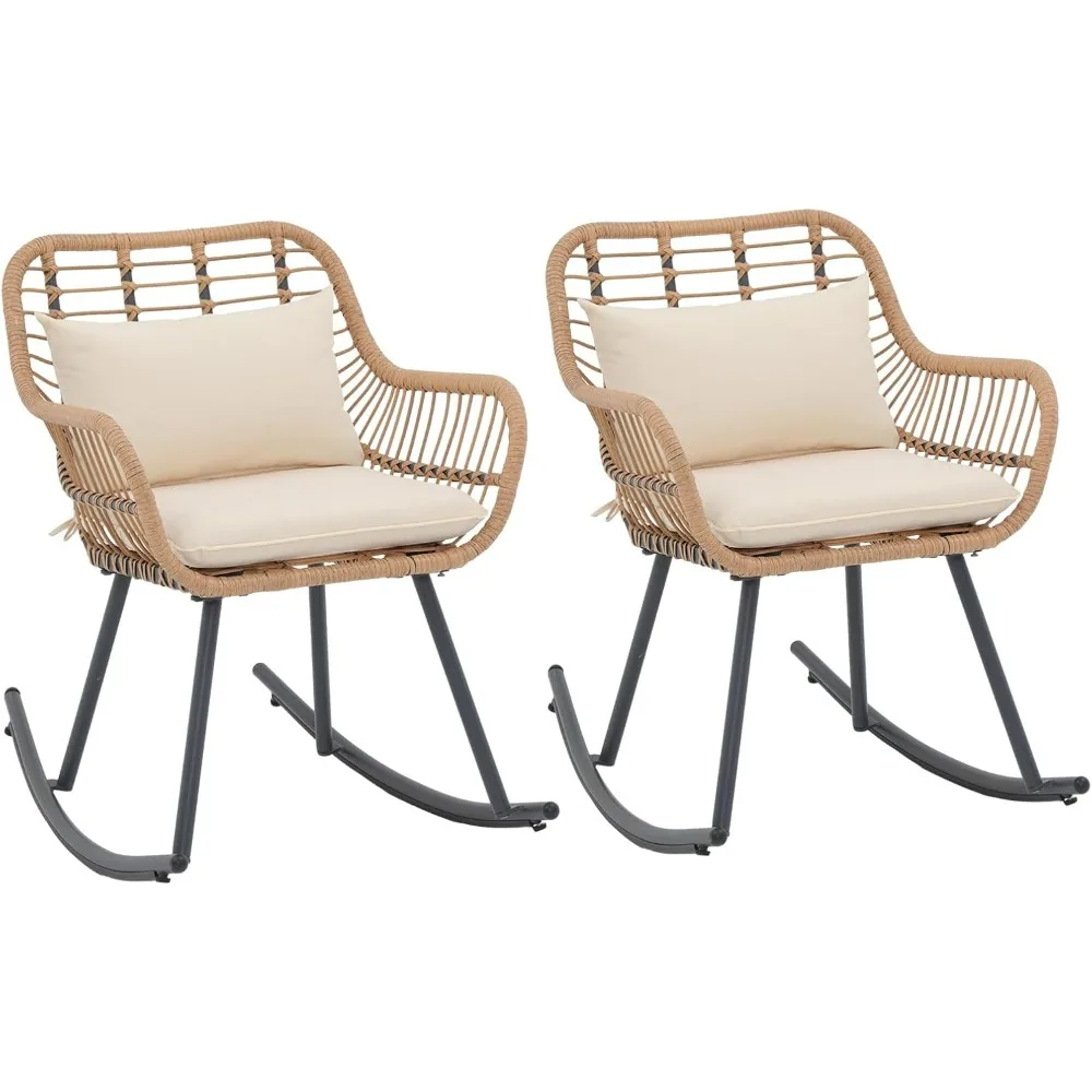 

Garden Rocking Chairs Set of 2, All Weather Outdoor Bistro Chairs, Wicker Chairs Set for Balcony, Patio, Porch, Cream White