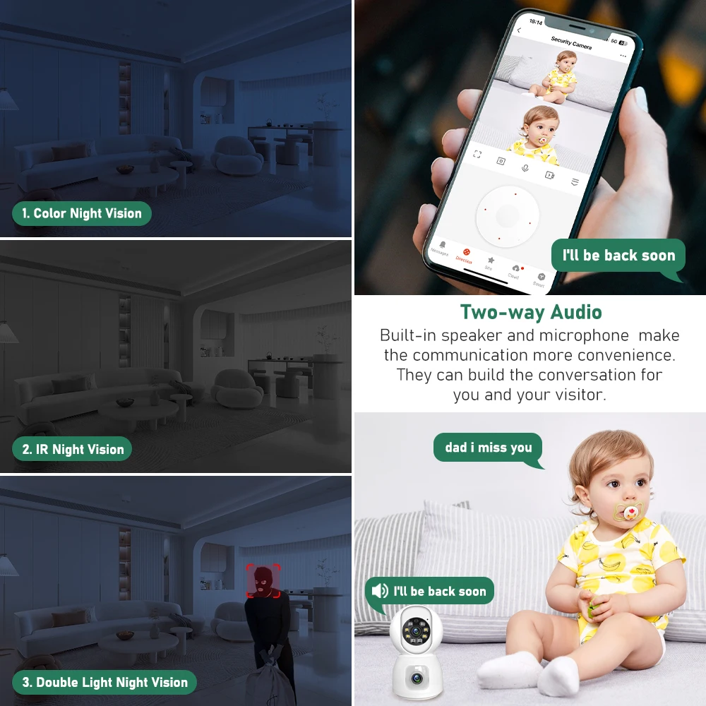 Tuya 2K Dual Lens WiFi Camera Indoor Wireless Security Surveillance Camera Smart Home Auto Tracking Baby Monitor CCTV IP Camera