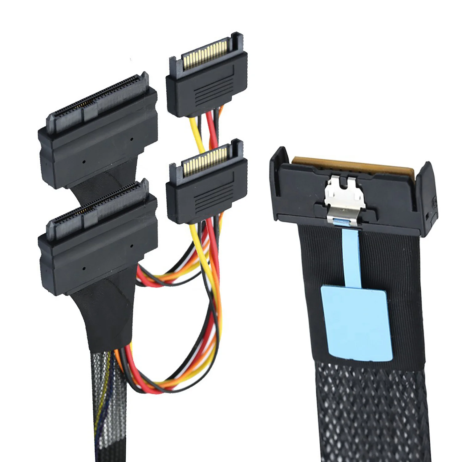 JavicTech PCIe 5.0 MCIO x8 to 2 x SFF-8639 Cable for U.2 NVMe SSD with 15Pin Power Servers -High-Speed NVMe SSD Connection ﻿