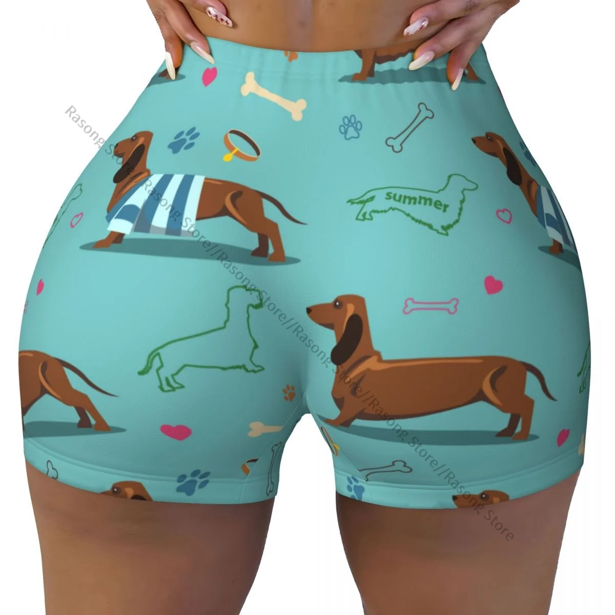 Dames Yoga Shorts Teckel Honden En Botten Scrunch Booty Butt Lifting Comfort Fitness Gym