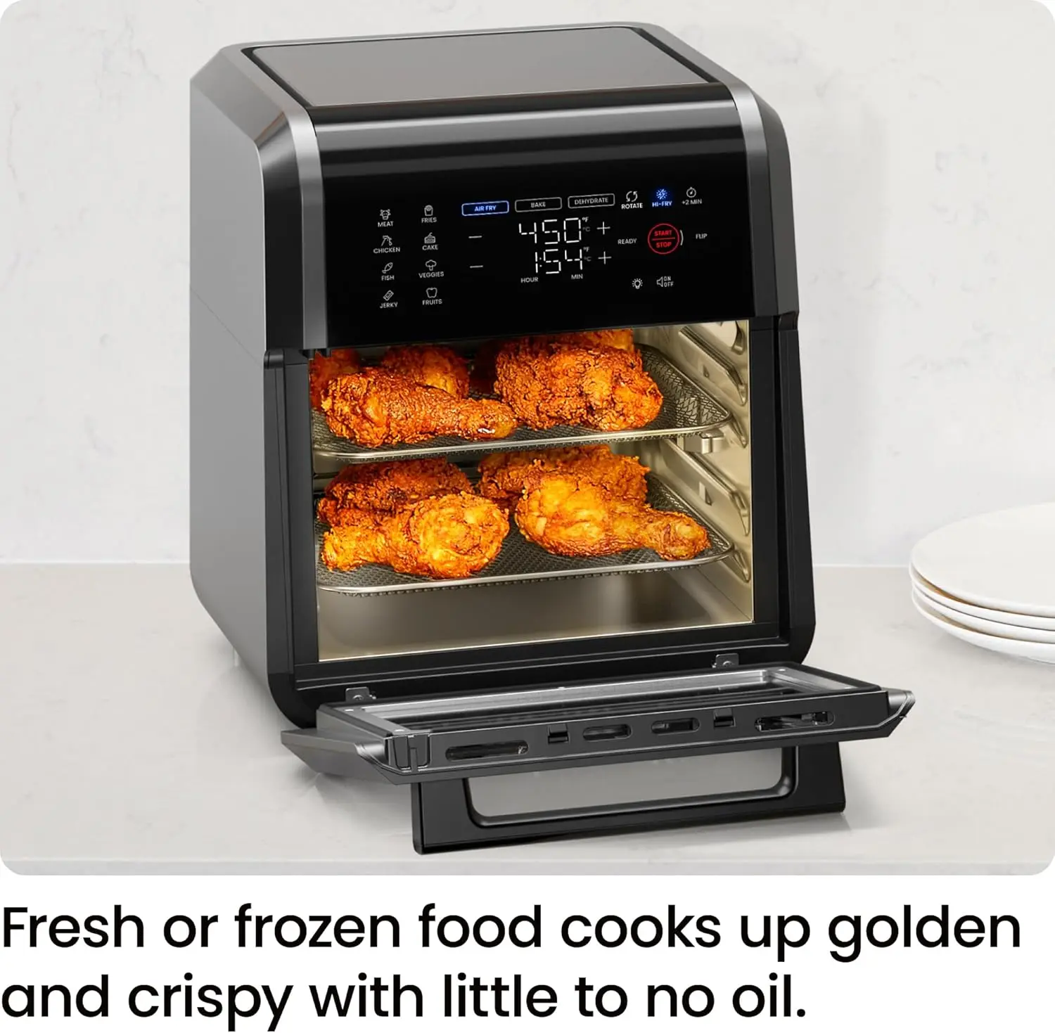 12-Quart 6-in-1 Air Fryer Oven with Digital Timer, Touchscreen, and 12 Presets - Family Size Countertop Convection Oven,