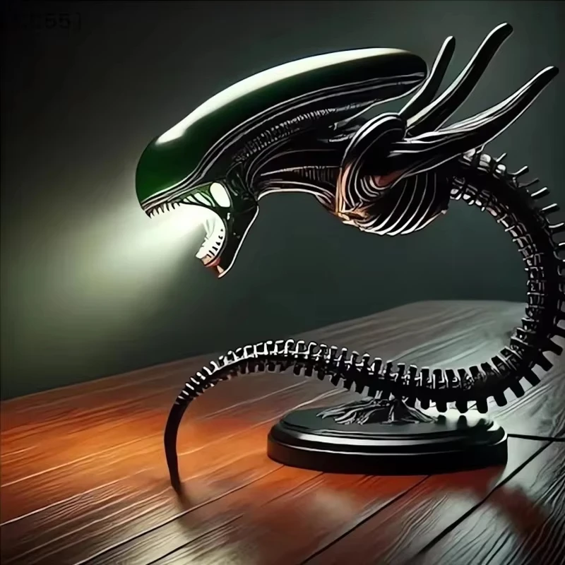 Alien Xenomorph Figuur Bureaulamp - Resin Horrorfilm Beeldje, Slaapkamer & Huisdecoratie Nachtlampje voor Sci-Fi Fans