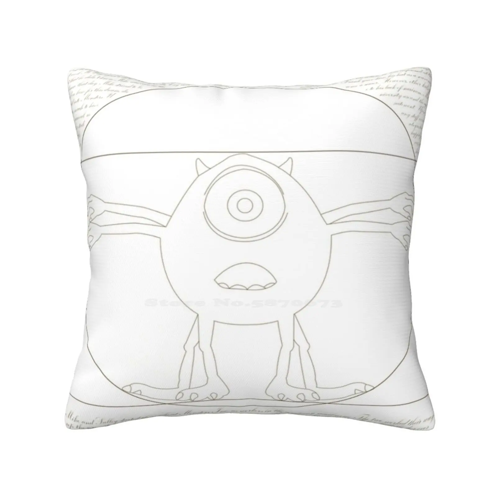 Vitruvian Wazowski Pillow Cover Hug Pillowcase Vitruvian Man Mike Wazowski James Sullivan Boo Monster Co Randal Oozma Leonardo