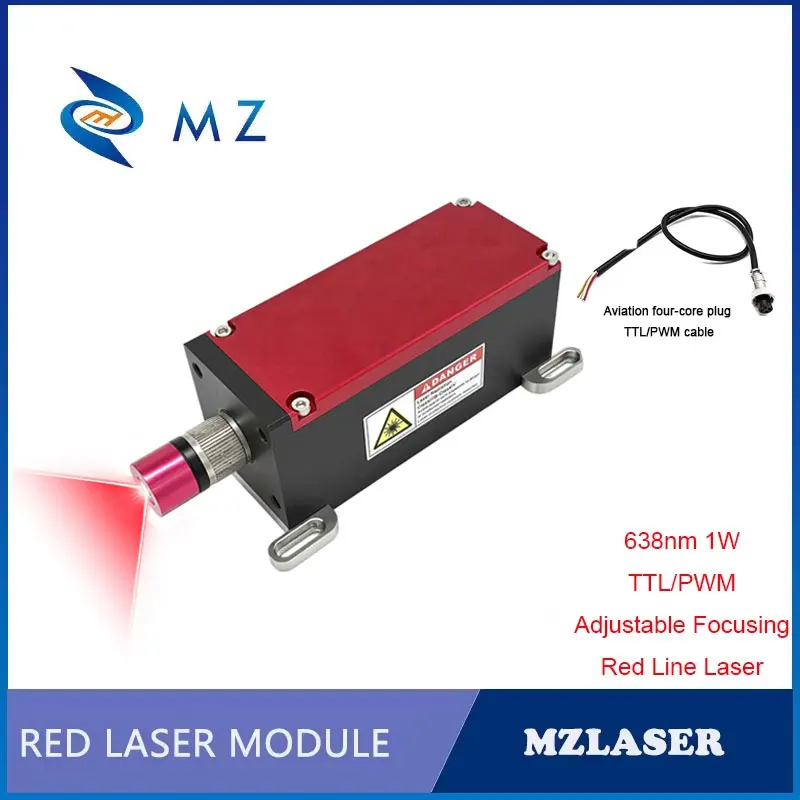 

1 Вт Высокая мощность Регулируемая фокусировка Красная линия Лазер 638 нм TTL ШИМ с 110 градусами Отличное рассеивание тепла Промышленный класс